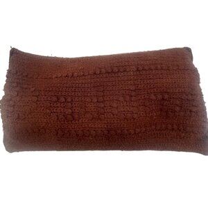 handmade basket weave crochet pillow brown zipper edge 20" x 13" READ